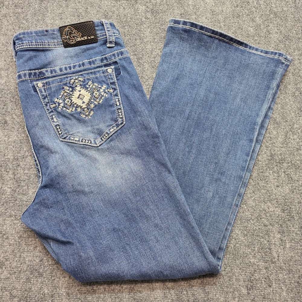 Grace in LA Women's Size 18 Embellished Bootcut Jeans Medium Wash Sequin Western